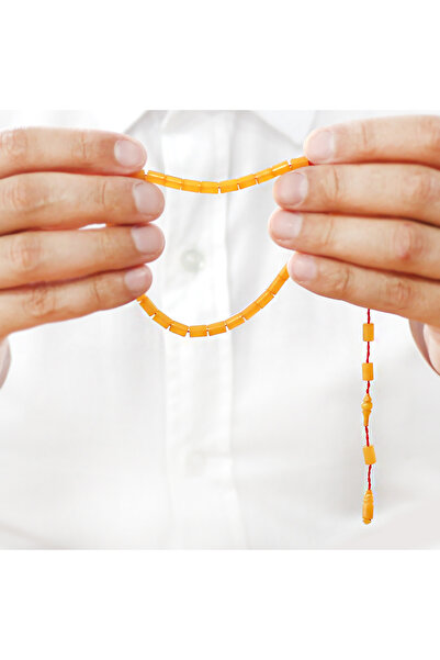 Tesbihane Sistemli Kesme Kesim Sarı Bilek Boy Ateş Kehribar Tesbih