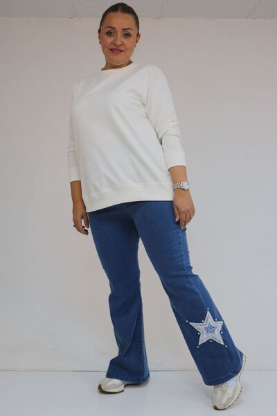 Eslina 59033 Pantaloni de blugi cu picior evazat, mărime mare, cu detaliu de ...