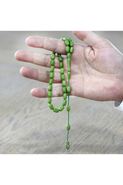 Tesbihane Systematic Special Cut Forest Green Crimped Amber Prayer Beads