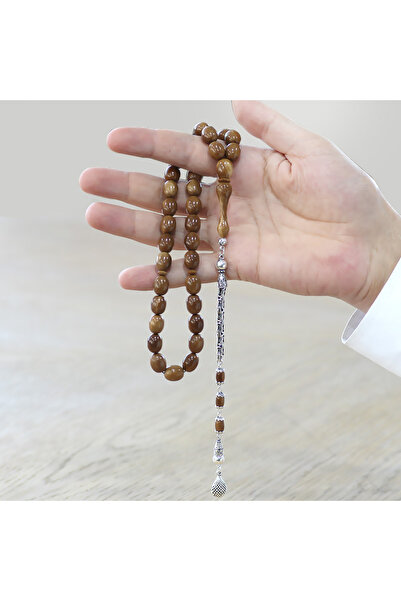 Tesbihane 925 стерлингово сребро Кралска пискюл Пясъчен часовник Имам дизайн Пълни капсули Кафяви молитвени броеници Кука