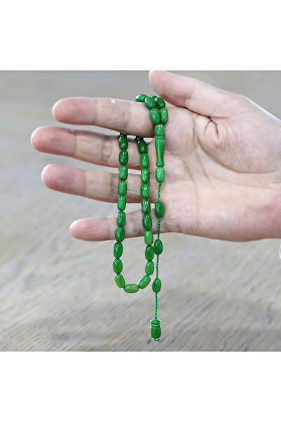 Tesbihane Систематично специално изрязани изумруденозелени пресовани кехлибарени броеници