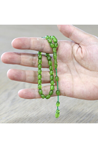 Tesbihane Systematic Cube Cut Pearlized Green Fire Amber Prayer Beads