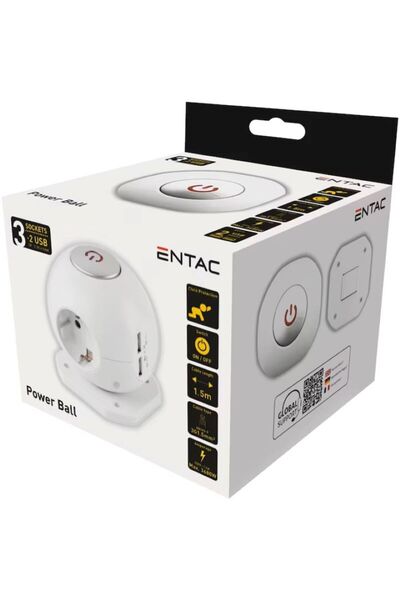 ENTEC Prelungitor Entac Power Ball, cu intrerupator, protectie copii, 3 prize...