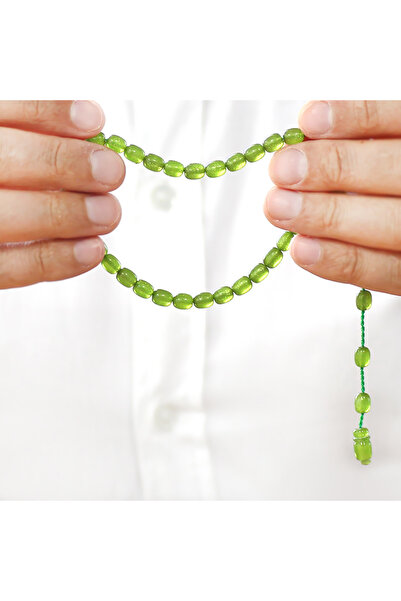 Tesbihane Systematic Cube Cut Pearlized Green Fire Amber Prayer Beads