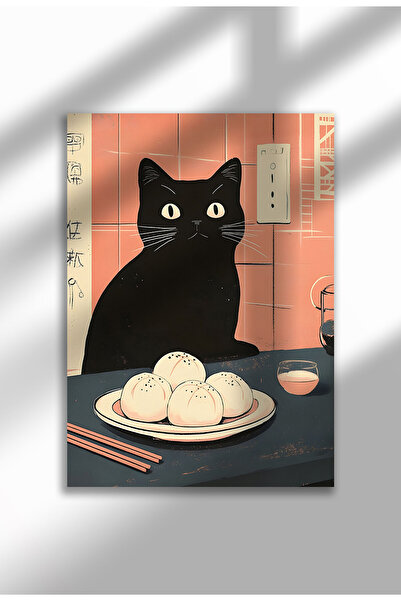 21mxm Imprimeu pe pânză cu pisică neagră – Operă digitală pe pânză neînrămată...