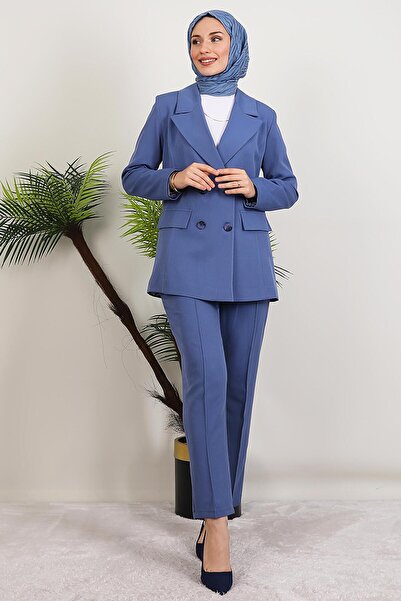 GİYZAMİLA Demre Four Button Suit Indigo