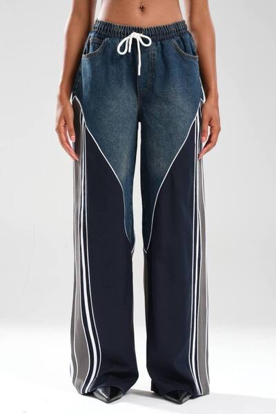 tw3 Γυναικείο τζιν παντελόνι με λεπτομέρεια σχεδίασης με ρίγες