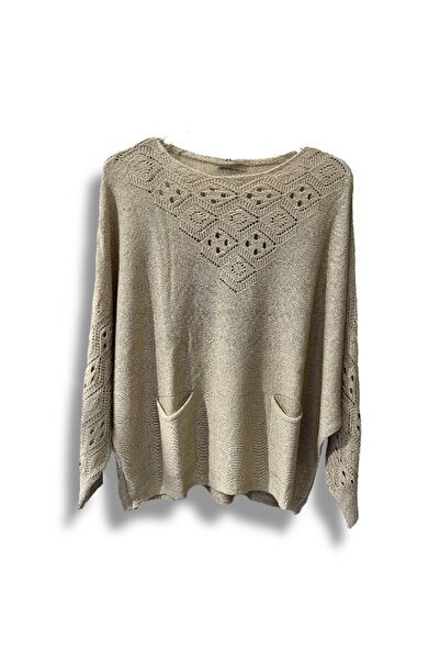 SUMEF Μπλούζα μεγάλου μεγέθους Mercerized Knitwear με τσέπες και διάτρητο σχέδιο - Ταιριάζει σε μέγεθος 38-52