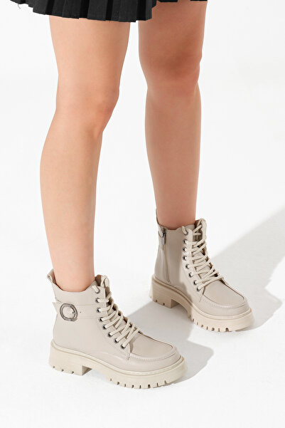 Tonny Black Γυναικείες μπότες με χοντρή θερμοσόλα σε μπεζ χρώμα με στρογγυλή ...