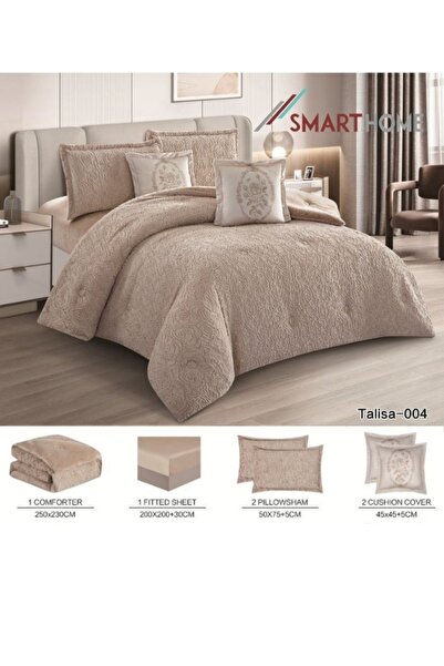 smart home لحاف شتوي مزدوج الجوانب (مخمل وفرو صناعي) بنقوش جاكار لامعة – 6 قطع، 250×230 سم