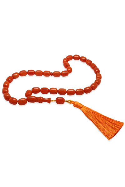 Tesbihane Ottoman Palace Tasseled Orange Stick Tightened Amber Prayer Beads Maxi Size Capsule Cut