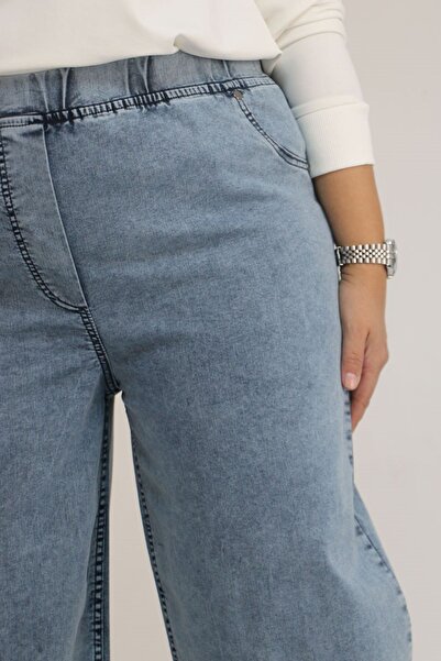 Eslina 9182-8 بنطلون فضفاض بخصر مطاطي مقاس كبير - أزرق