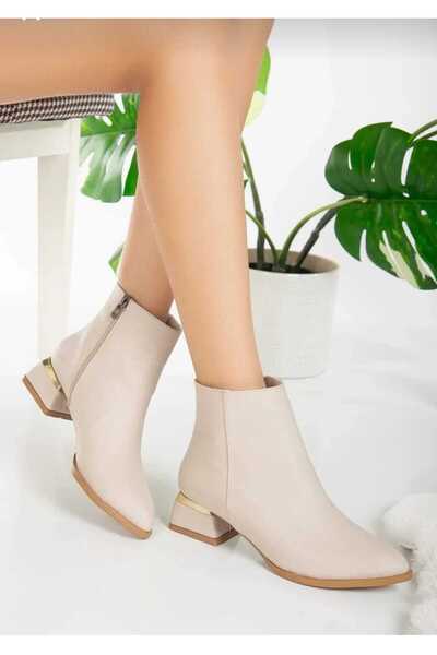 Lolo Life Ten Cilt Kadın Ökçeli Düz Sivri Bot-bootie TOPUK 4 cm