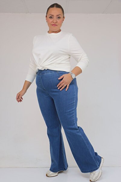 Eslina 9137-18 plus size flared jeans with elastic waistband - blue
