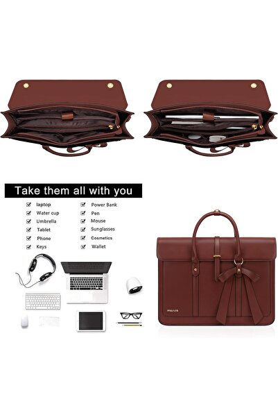 Mosiso Laptop Bag for Women, PU Leather Laptop Shoulder Convertible Backpack, Messenger Casual Handb