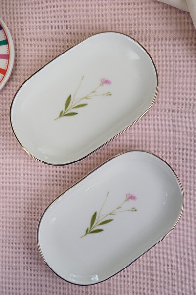 tabakevi Tabak Evi Porcelain Natura Broadcloth Gold Gilded Oval Boat Plate 18X11X2,50Cm 2 Pieces