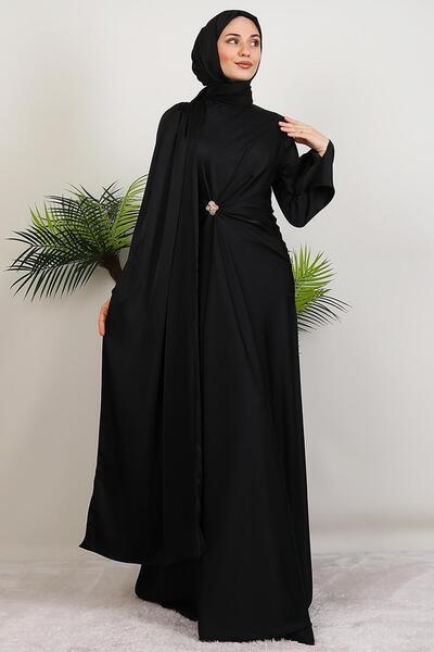 GİYZAMİLA Medusa Saten Abiye Siyah