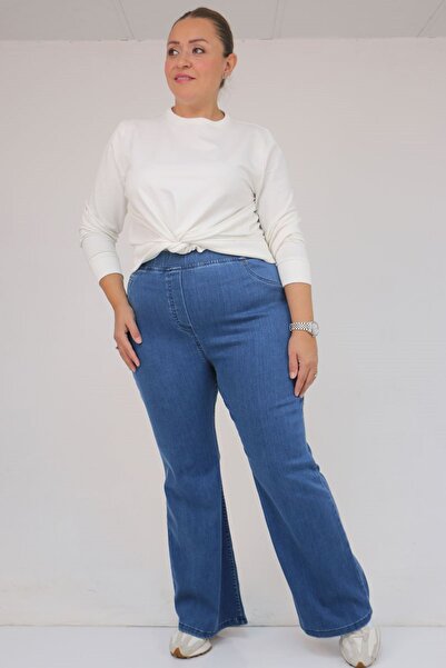Eslina 9137-18 plus size flared jeans with elastic waistband - blue