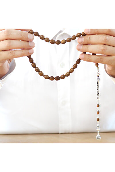 Tesbihane 925 стерлингово сребро Кралска пискюл Пясъчен часовник Имам дизайн Пълни капсули Кафяви молитвени броеници Кука