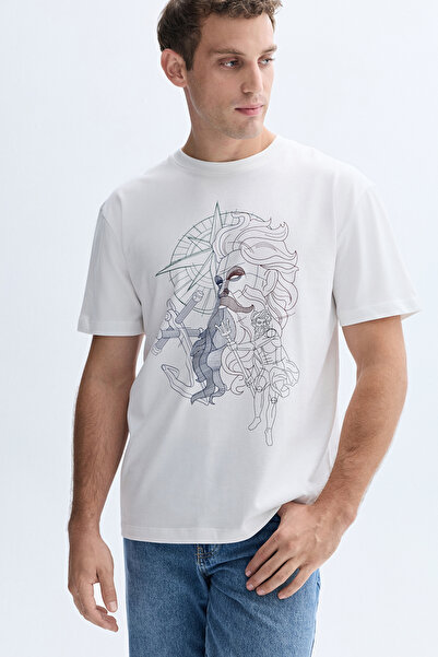 Mudo COMFORT FIT BASKILI BİSİKLET YAKA T-SHIRT