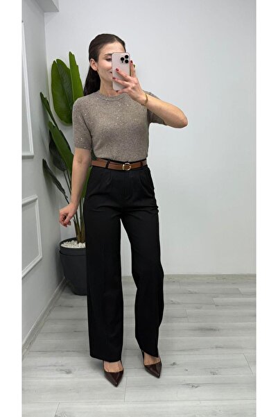 TUNAM BUTİK 1087 Elastic Waistband Palazzo Pants Black