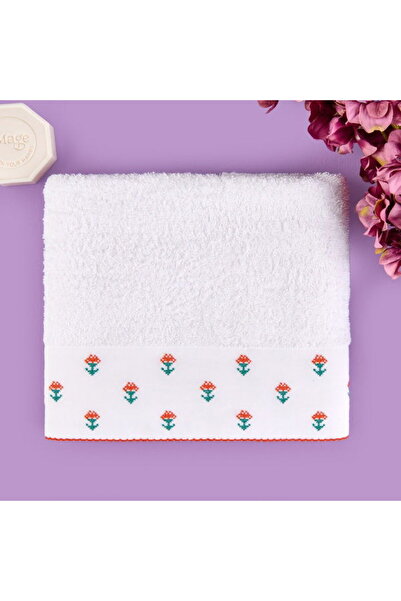 Evidea Soft Urban Delight Braga Yüz Havlusu - Ekru / Turuncu - 50x90 cm