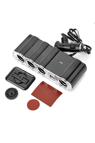 Led Light Alex 4-way cigarette lighter extension cord with wire and 2 x USB 12 v