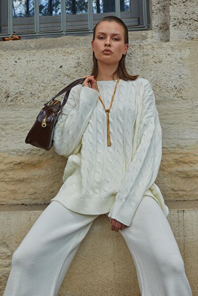 TENA Kadın Kemik Saç Örgülü Pantolon Salaş Triko Takım