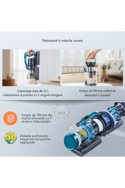 BUTURE Upright vacuum cleaner, 450W, 38kPa, 3 speeds, carpet brush, 45-55 min autonomy, LED, 1.2L tank,