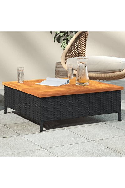 vidaxl Garden Table Black 70x70x25 cm Rattan and Acacia Wood