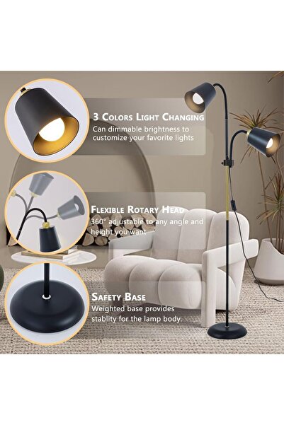 COOYA 2 in 1 Metal Floor Reading Lamp, with Adjustable Gooseneck for Living Room Bedroom Office