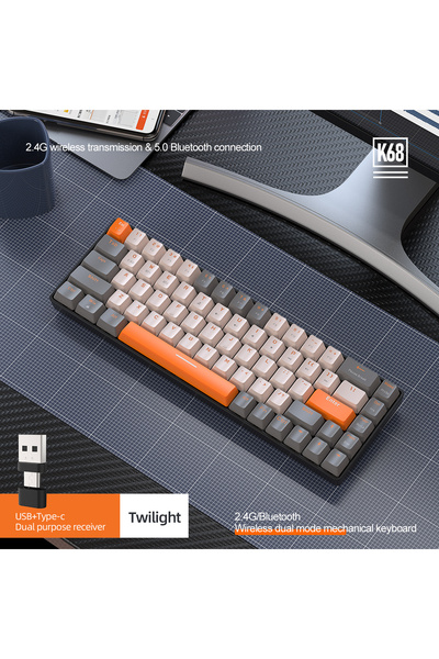 FreeWolf K68 Kablosuz Bluetooth Mekanik Oyuncu Klavyesi Hotswapp Oyuncu Klavyesi