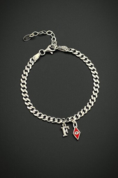 FRNCH 925 Ayar Gümüş İtalyan Model Nazar Boncuğu ve Harfli Gümüş Renk Erkek B...