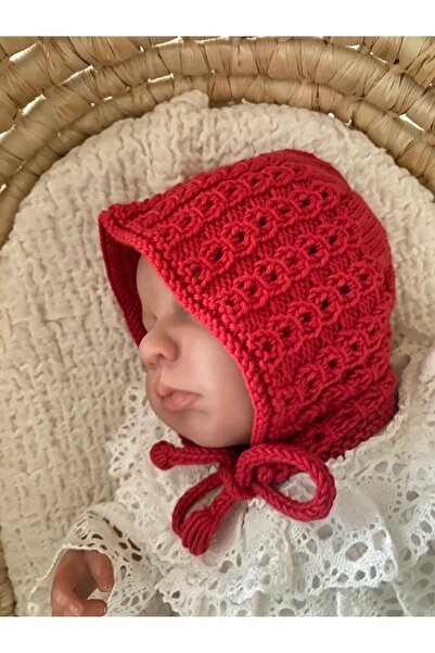 Florijee El Örgüsü Kırmızı Bebek Şapka 3-6 ay