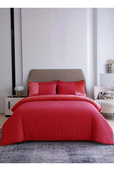 LUNA HOME Premium 6 Pieces King Size Duvet Cover With Velvet Decor Red