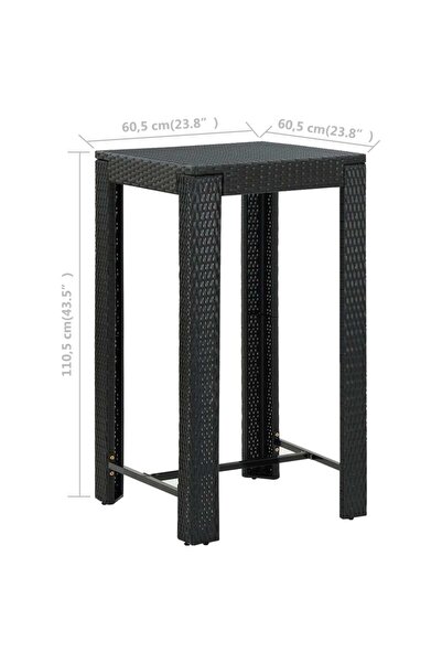 vidaxl Garden Bar Table Black 60.5x60.5x110.5 cm Poly Rattan