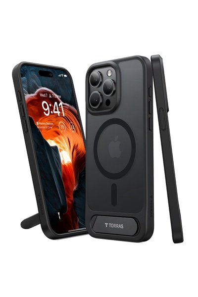 TORRAS Carcasă pentru iPhone 15 Pro Max, suport MagSafe, neagră