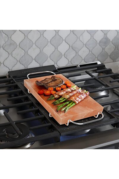 THE PINK EVEREST Onlyfire Himalayan Salt Block with Holder Tray, Pink BBQ Salt Slab for Cooking, Grilling, Chilling,