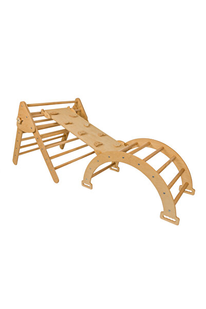 OEM Set de catarare mare 3in1, Triunghi Pikler cu Rampa si Arc Escaladare, pentru copii, 2-7 ani, lemn