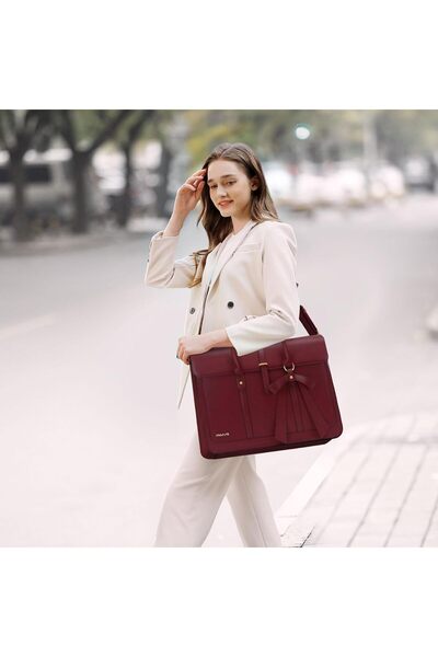 Mosiso Laptop Bag for Women, PU Leather Laptop Shoulder Convertible Backpack, Messenger Casual Handb