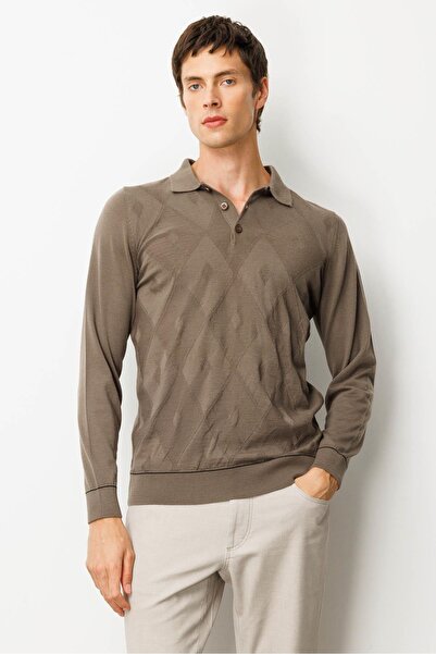 Desen Triko Ανδρικό πουλόβερ με ριγέ μάλλινο γιακά πόλο βιζόν