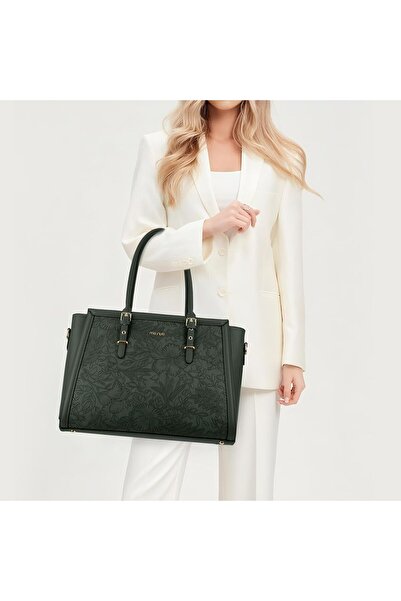 Mosiso Laptop Bag for Women, PU Leather Tote Bag, Front Embossed Retro Hibiscus Computer Bag with Si