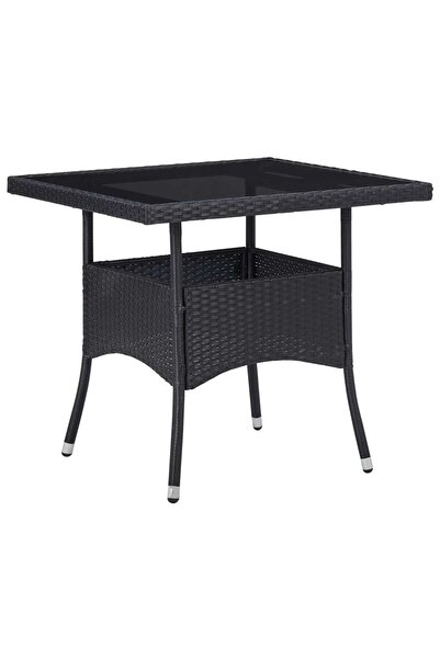 vidaxl Outdoor Dining Table Black Poly Rattan and Glass