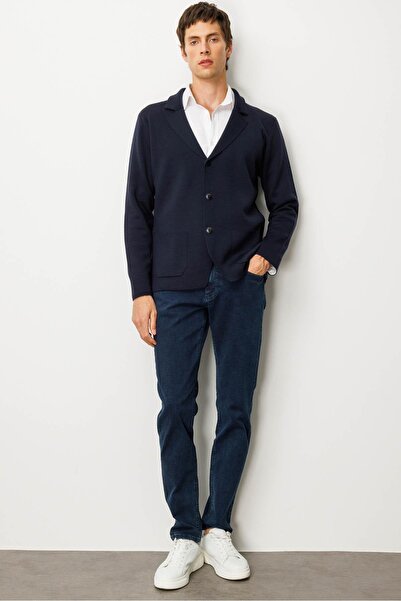 Desen Triko Men's Pocketed Blazer Jacket Navy Blue