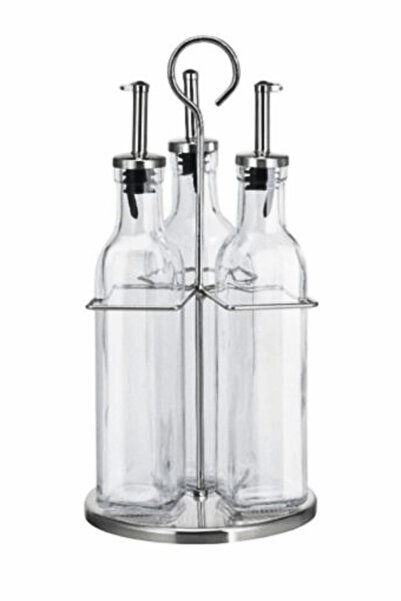 ELEGANCEV Glass Oil and Vinegar Set with Rotating Stand - Set of 3 - 300 ml