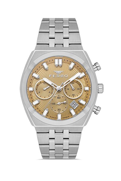 FERRO Silver Steel Band Men's Wristwatch Fm43022A-A7 All Functions Active 3Atm Water Resistant