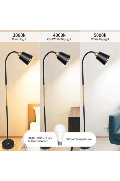 COOYA Nordic Style Modern Floor Lamp Floor Lamps with 3 Color Temperatures Bulb, Adjustable Gooseneck