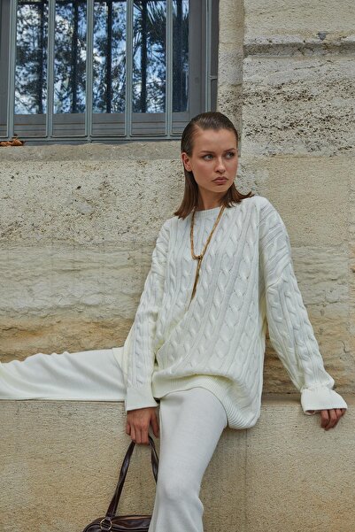 TENA Kadın Kemik Saç Örgülü Pantolon Salaş Triko Takım