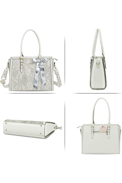 Mosiso Laptop Bag for Women, PU Leather Tote Bag, Front Embossed Retro Hibiscus Computer Bag with Si