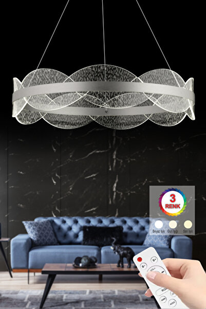 İstanbul Avize Merida 50'lık Gümüş Kumandalı 3 Renk Lüx Led Modern Ledli Avize